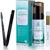 Eyelash Extension Shampoo Foam Cleanser & Brush + Mascara Wand - Forabeli/Eyelid Foaming Cleansing/Lash Shampoo Cleaner/Nourishing Formula/Paraben & Sulfate Free/Makeup Remover/Sal