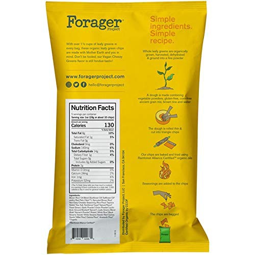  Forager Chips Forager New Gluten Free Corn Free Organic Tortilla Chips 5oz (Cheezy Green, 2 Pack)