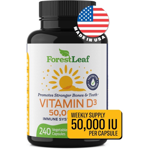  ForestLeaf - Vitamin D3 10,000 IU Supplement - Vegetable Vitamin D Capsules for Bones, Teeth, and Immune Support - Easy Swallow Pure Vitamin D3 10000 (10,000 IU - 180 Count)