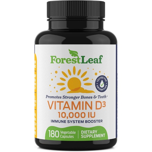  ForestLeaf - Vitamin D3 10,000 IU Supplement - Vegetable Vitamin D Capsules for Bones, Teeth, and Immune Support - Easy Swallow Pure Vitamin D3 10000 (10,000 IU - 180 Count)