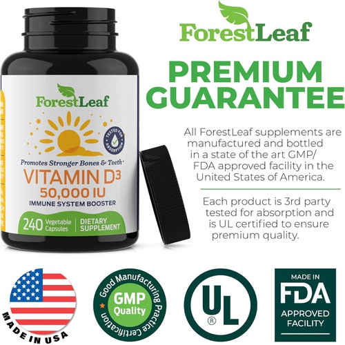  ForestLeaf - Vitamin D3 10,000 IU Supplement - Vegetable Vitamin D Capsules for Bones, Teeth, and Immune Support - Easy Swallow Pure Vitamin D3 10000 (10,000 IU - 180 Count)