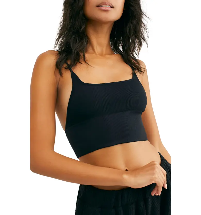 Free People Intimately FP Andi Square Neck Ribbed Seamless Longline Bralette_BLACK