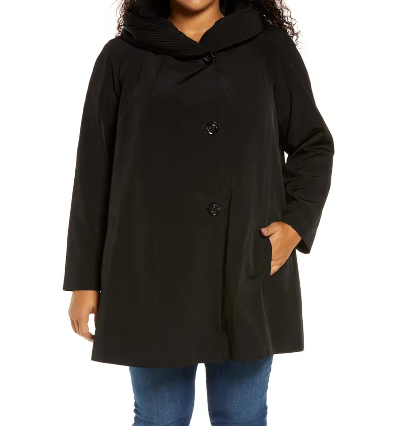 Gallery Pleated Collar Raincoat with Liner_BLACK