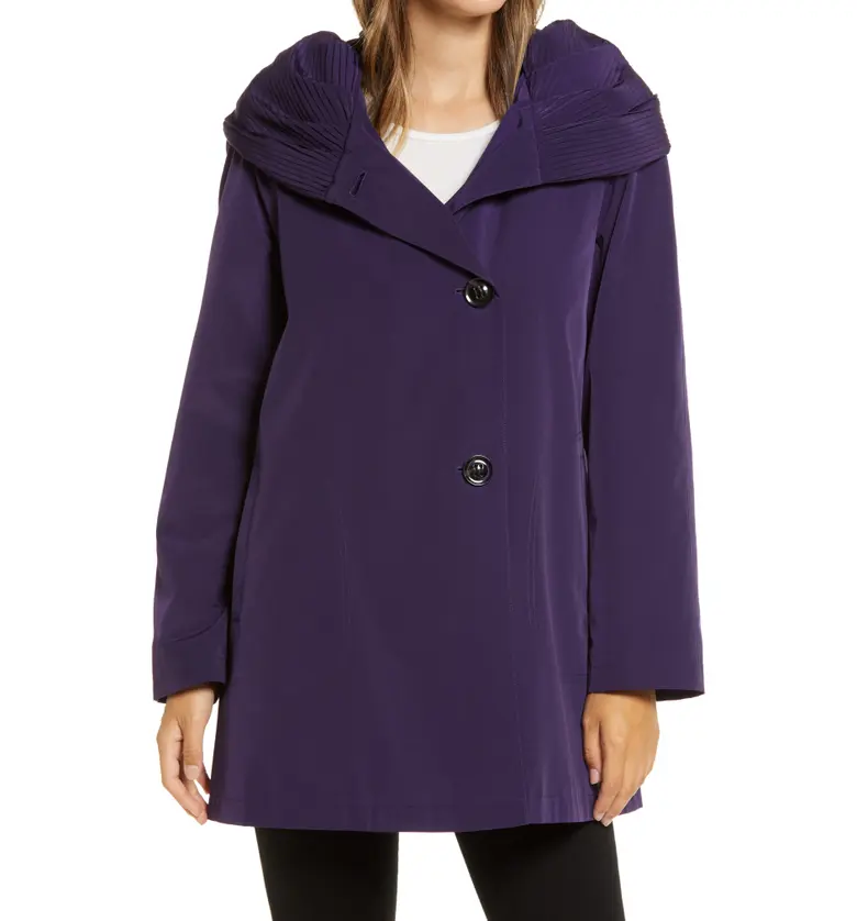 Gallery Pleated Collar Raincoat with Liner_PURPLE SHADOW