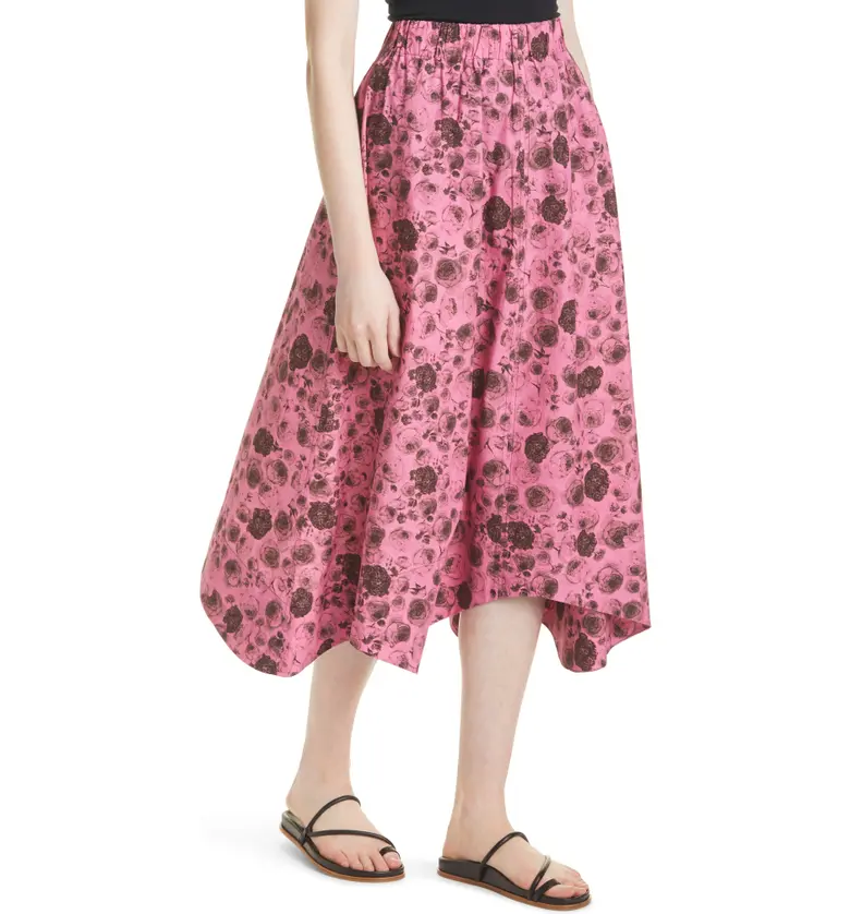 가니 Ganni Floral Print Organic Cotton Skirt_SHOCKING PINK