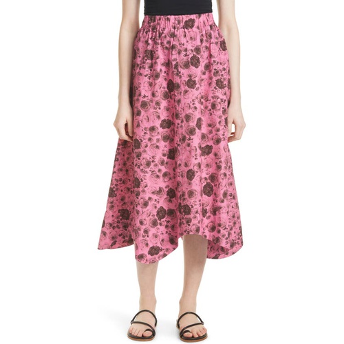 가니 Ganni Floral Print Organic Cotton Skirt_SHOCKING PINK