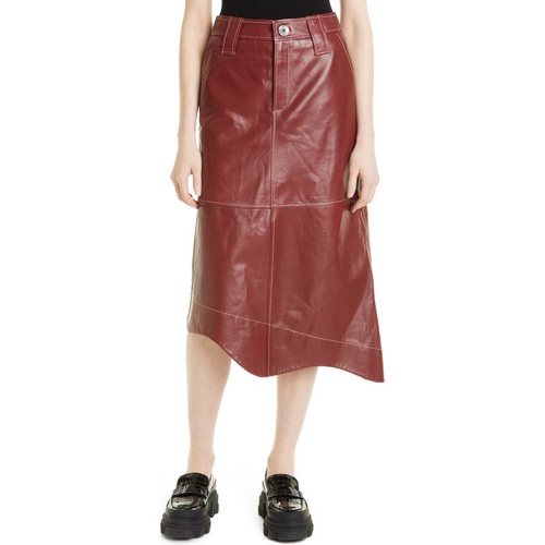 가니 Ganni Asymmetric Leather Skirt_MADDER BROWN