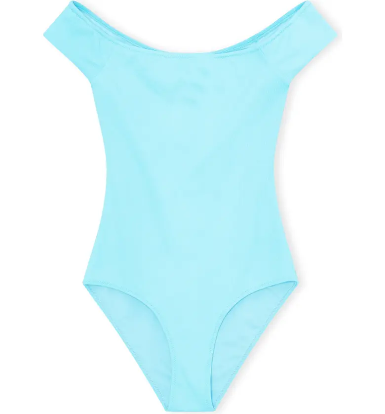 Ganni Off the Shoulder One-Piece Swimsuit_BACHELOR BLUE