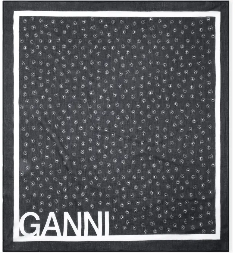 가니 Ganni Smiley Face Logo Organic Cotton Scarf_PHANTOM