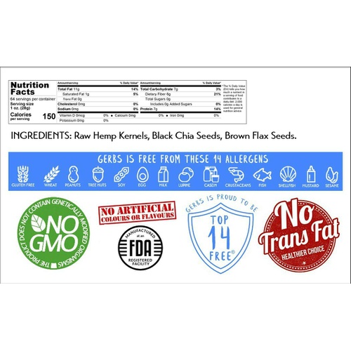  GERBS Raw Three Seed Snack Mix, 64 ounce Bag, Top 14 Food Allergy Free, NON GMO, Vegan, Keto, Paleo Friendly