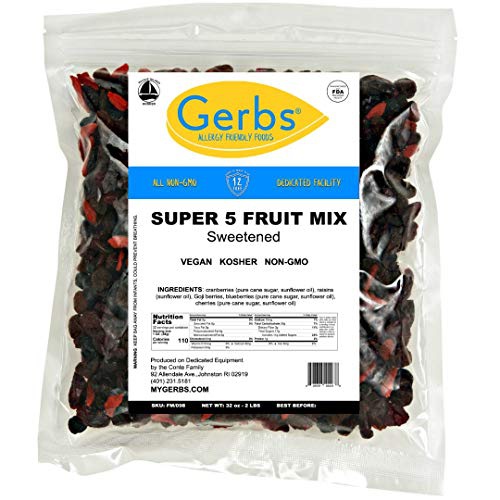  GERBS Super 5 Dried Fruit Mix, 32oz, Unsulfured, Preservative Free, Top 14 Food Allergy Free