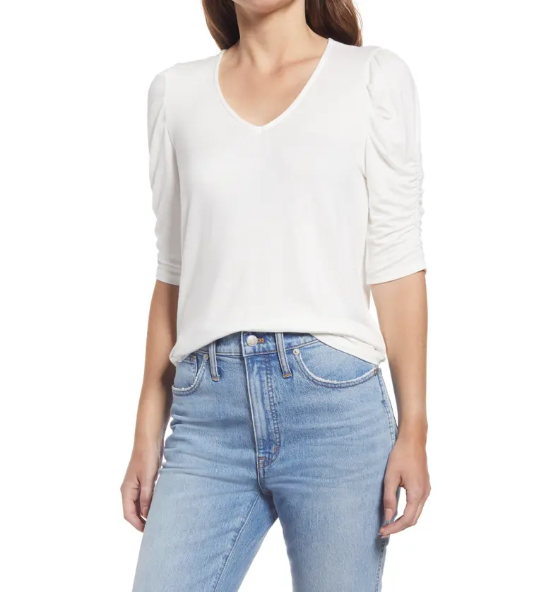 GIBSONLOOK Ruched Sleeve Top_IVORY
