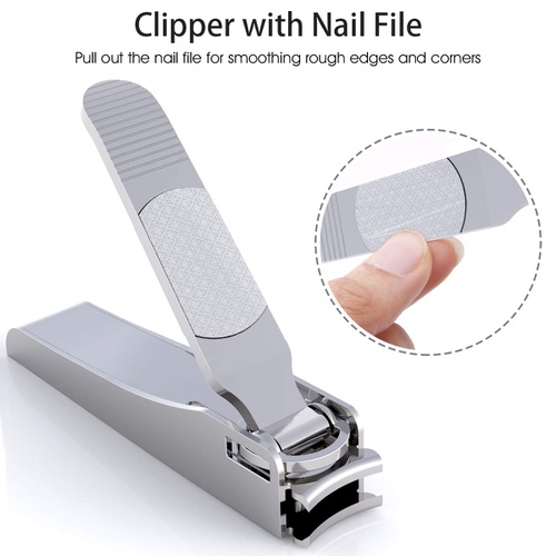  GLAMFIELDS Nail Clipper Set with Catcher, No Splash Fingernail and Large Toenail Clipper Stainless Steel Nail Cutter Nail Trimmer for Men and Women (Silver-Small)