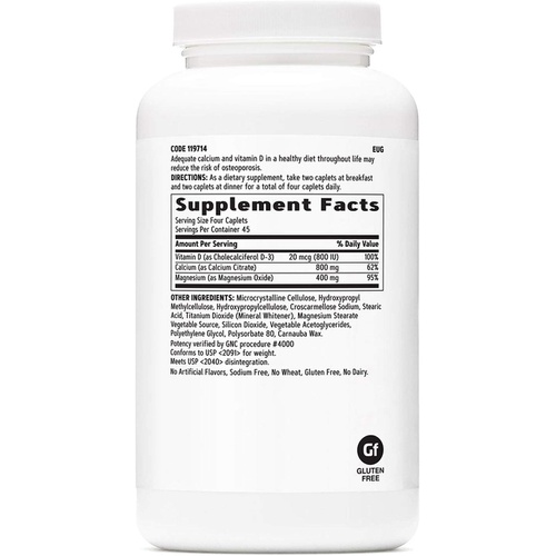  GNC Calcium Citrate Plus Magnesium & Vitamin D-3 800 mg - 180 Caplets