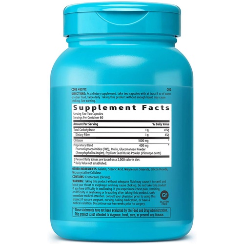  GNC Total Lean Chitosan with Glucomannan Promotes a Feeling of Fullness, Supports Digestive & Colon Health 120 Capsules