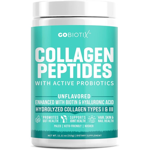  GOBIOTIX Grass Fed Collagen Peptides Powder Supplement + Vital Probiotics - Non-GMO Collagen Powder Type I and III - Keto, Paleo, Gluten Free, Kosher, Hydrolyzed Protein, Unflavore