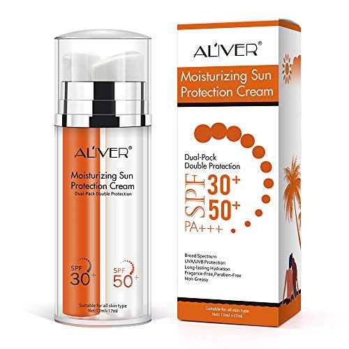  GUOYUAN Mineral Sunscreen SPF 50 - High UVA Protection Sunblock Water Resistant and Non-Greasy Sunscreen Lotion Dual Pack Double Protections SPF 50 + SPF 30 Face Soothing Breathable Formu