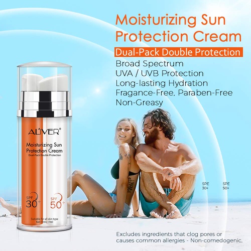  GUOYUAN Mineral Sunscreen SPF 50 - High UVA Protection Sunblock Water Resistant and Non-Greasy Sunscreen Lotion Dual Pack Double Protections SPF 50 + SPF 30 Face Soothing Breathable Formu