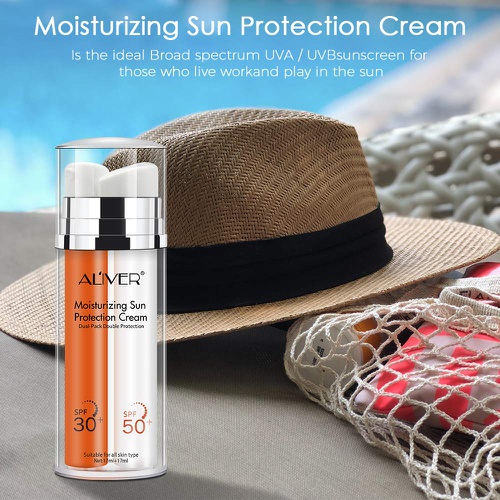  GUOYUAN Mineral Sunscreen SPF 50 - High UVA Protection Sunblock Water Resistant and Non-Greasy Sunscreen Lotion Dual Pack Double Protections SPF 50 + SPF 30 Face Soothing Breathable Formu