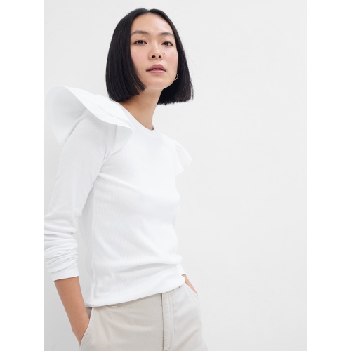 갭 Ribbed Ruffle T-Shirt