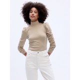 Ribbed Mockneck Puff Sleeve T-Shirt