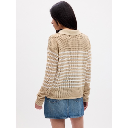 갭 Relaxed Stripe Crochet Collared Sweater