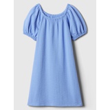 Kids Crinkle Cotton Puff Sleeve Dress