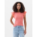 Ribbed Eyelet Flutter Sleeve T-Shirt