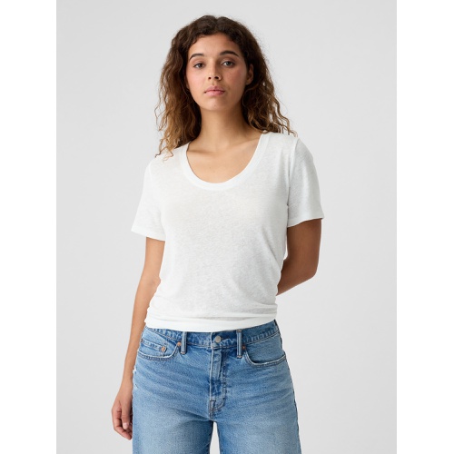 갭 Relaxed Linen-Blend Scoopneck T-Shirt