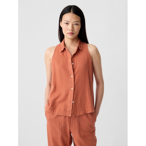 갭 Sleeveless Linen-Blend Cropped Shirt