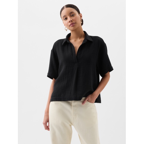 갭 Relaxed Gauze Popover Top