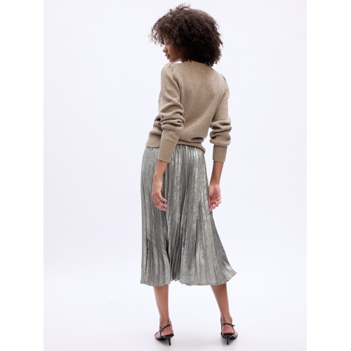 갭 Relaxed Metallic Pleated Midi Skirt