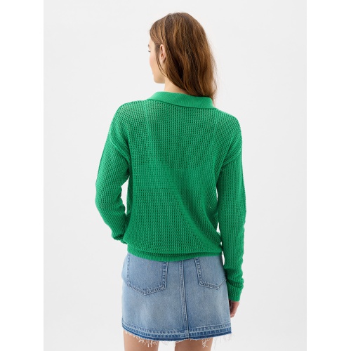 갭 Relaxed Stripe Crochet Collared Sweater