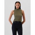 Ribbed Sleeveless Mockneck T-Shirt