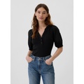 Ribbed Henley Puff Sleeve Top