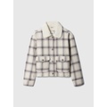 Kids Cropped Sherpa Flannel Shirt Jacket