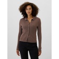 CashSoft Collared Button-Front Cardigan