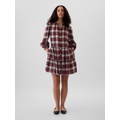 Flannel Puff Sleeve Mini Shirtdress