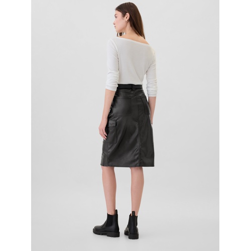 갭 100% Recycled Vegan-Leather Midi Pencil Cargo Skirt