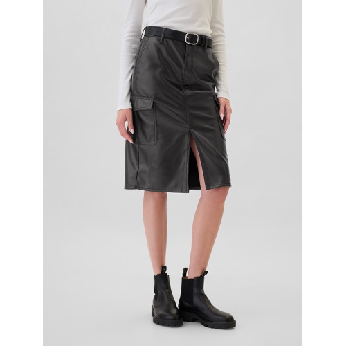 갭 100% Recycled Vegan-Leather Midi Pencil Cargo Skirt