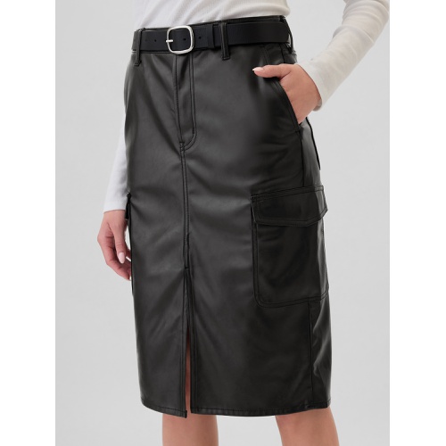 갭 100% Recycled Vegan-Leather Midi Pencil Cargo Skirt