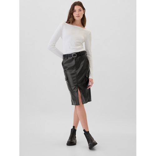 갭 100% Recycled Vegan-Leather Midi Pencil Cargo Skirt