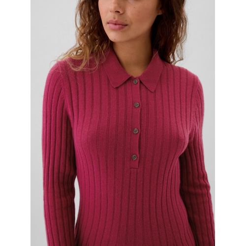 갭 CashSoft Ribbed Polo Sweater Mini Dress