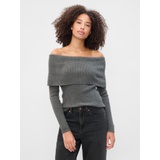 CashSoft Ribbed Off-Shoulder Sweater Top