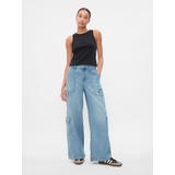 Mid Rise Drapey Soft Baggy Cargo Jeans