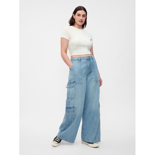 갭 Mid Rise Drapey Soft Baggy Cargo Jeans