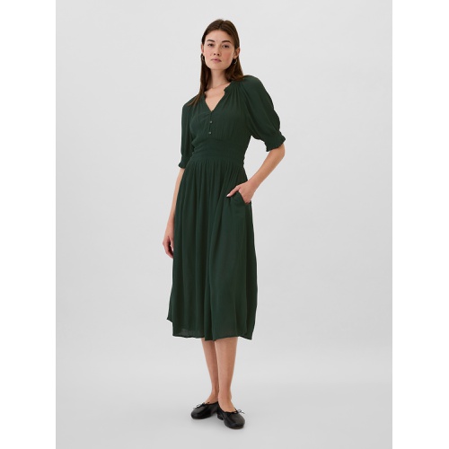 갭 Smocked Splitneck Midi Dress