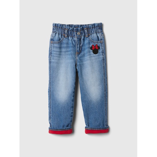 갭 babyGap | Disney Minnie Mouse Fleece-Lined Paperbag Mom Jeans