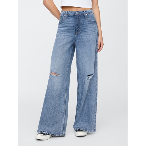 갭 Mid Rise Destructed Drapey Soft Baggy Jeans