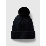 Kids CashSoft Cable-Knit Poof Beanie